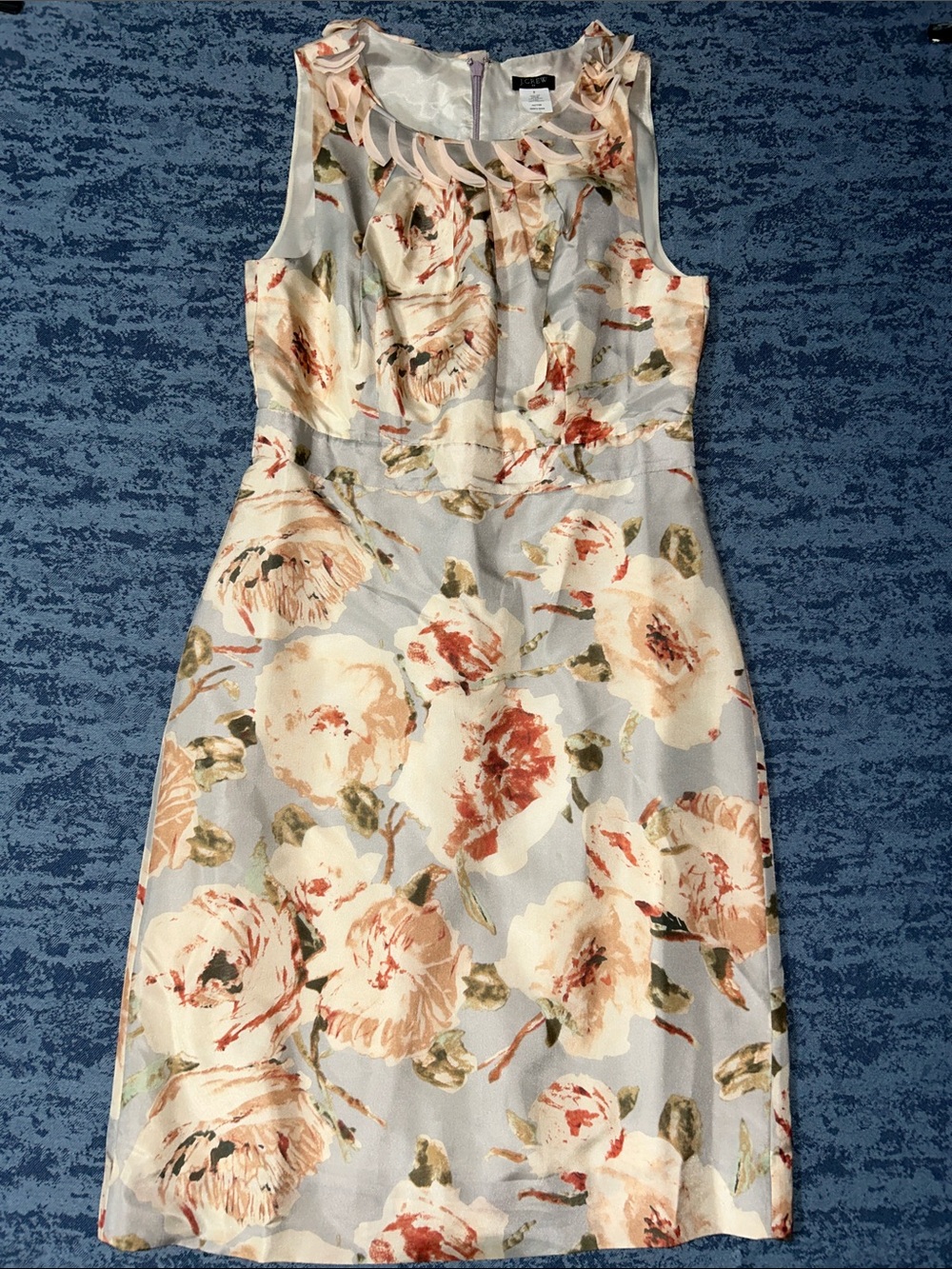 J. Crew Sleeveless 100% Silk Floral Midi Dress - Light cream & Blush